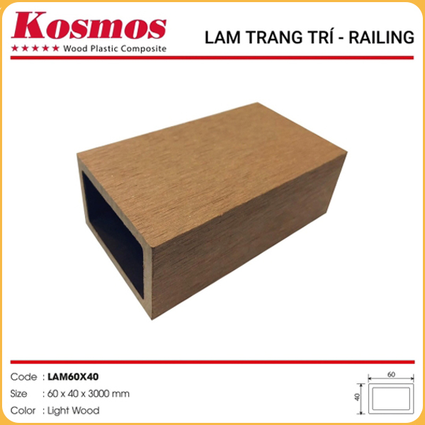 Thanh Lam Gỗ Nhựa Ngoài Trời Kosmos LAM60x40 Light Wood